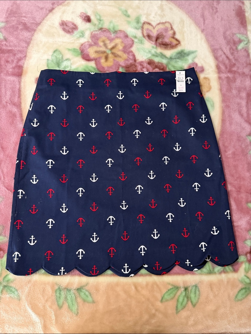 Talbots Navy Mini Skirt with Red & White Anchor Print